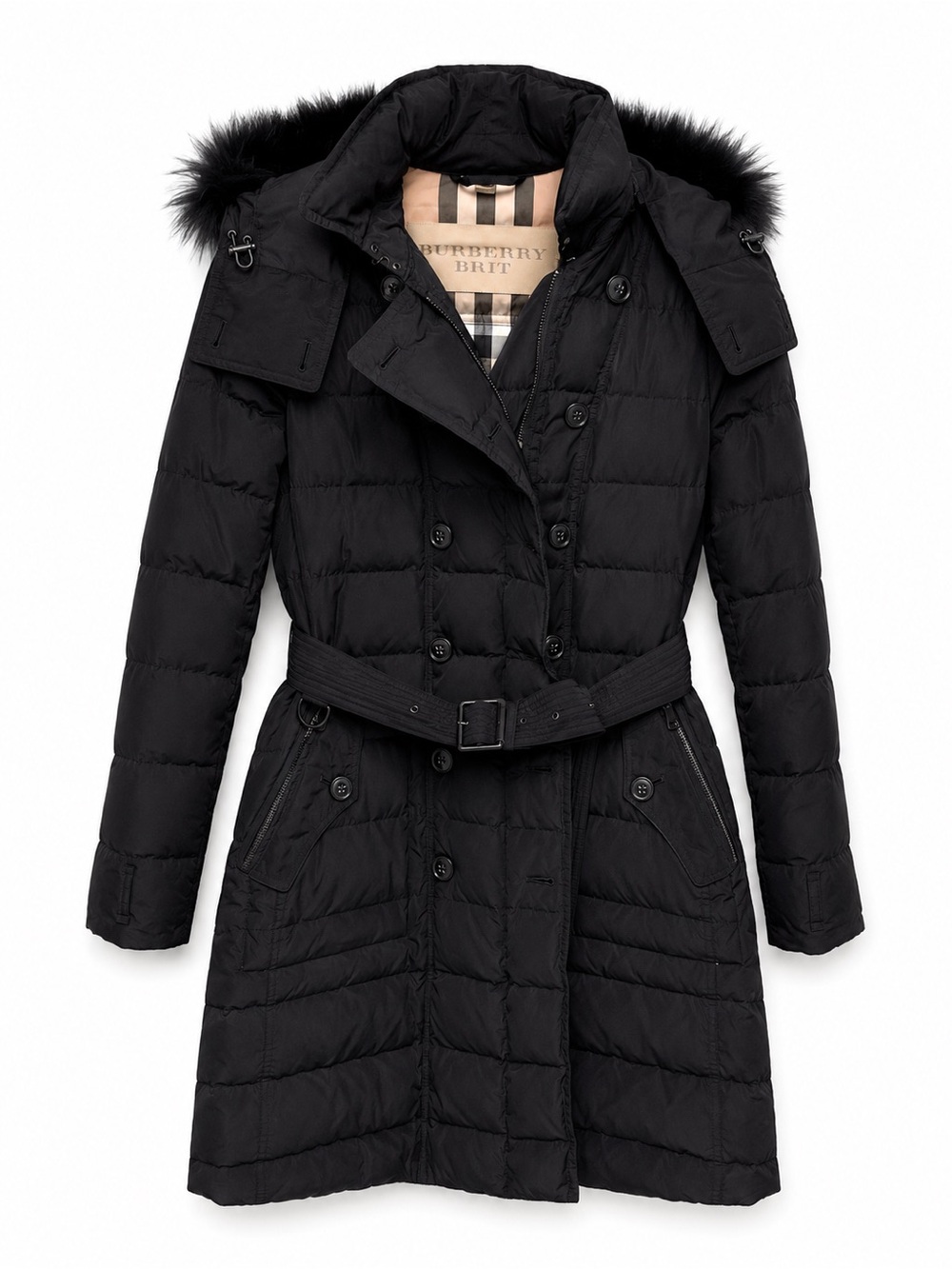 Burberry Brit Women's Black Quilted Belted Puffer Jacket - medium/large - Picture 2 of 13
